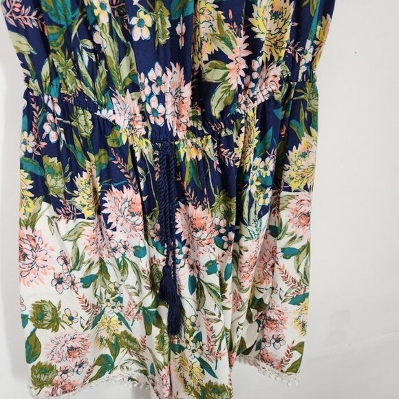 BEBOP Womens Navy‎ Ruffled Floral Off Shoulder Romper Size XS - Picture 5 of 9